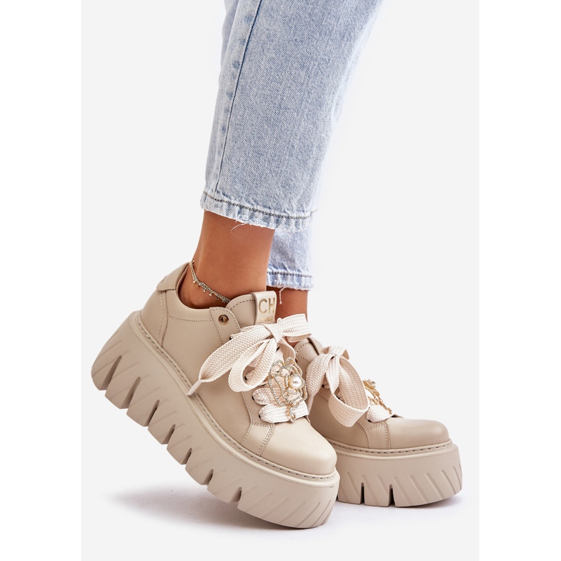 Dámské tenisky na masivní podrážce se zlatým zdobením CheBello 4530 béžová béžový 1