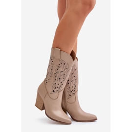 Prolamované kozačky do půli lýtek na vysokém podpatku z kůže Lewski 3609 béžová béžový 1 Prolamované kozačky do půli lýtek na vysokém podpatku z kůže Lewski 3609 béžová béžový 1