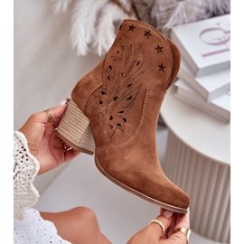 Prolamované semišové kovbojské boty na vysokém podpatku Lewski 3613 Brown hnědý 2