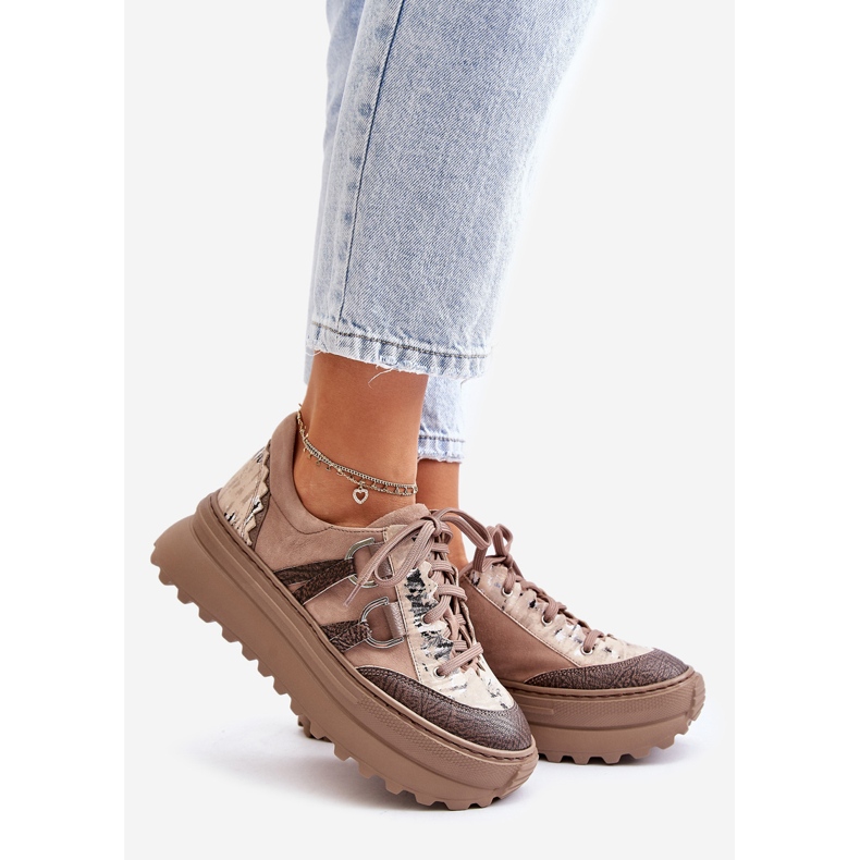 Dámské kožené tenisky na platformě Maciejka 06562-10 Tmavě béžová béžový 1