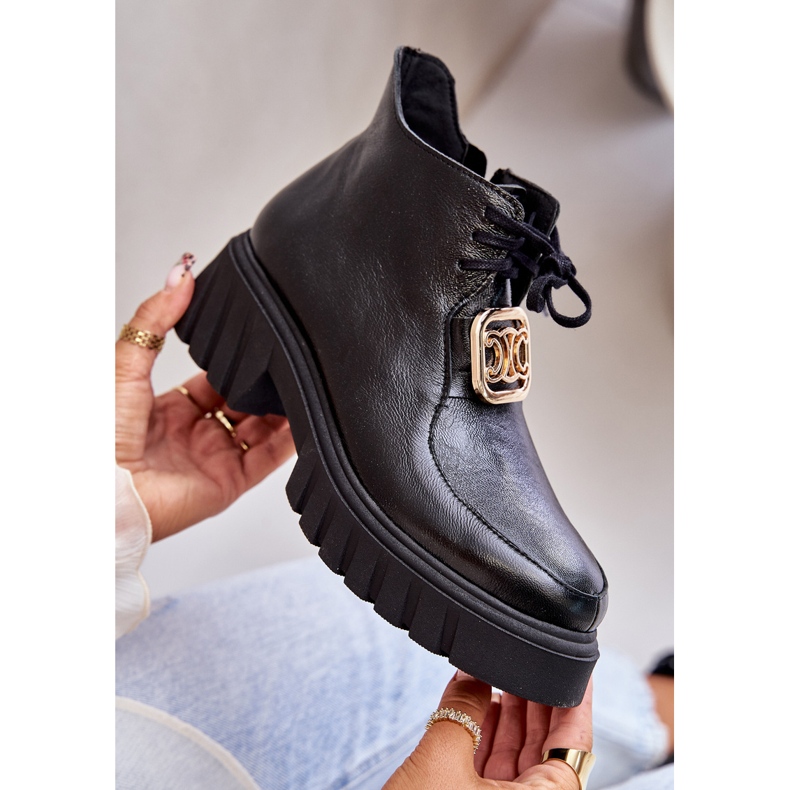 Zazoo 2952 Kožené kotníkové boty se zlatým zdobením, černé černá 2