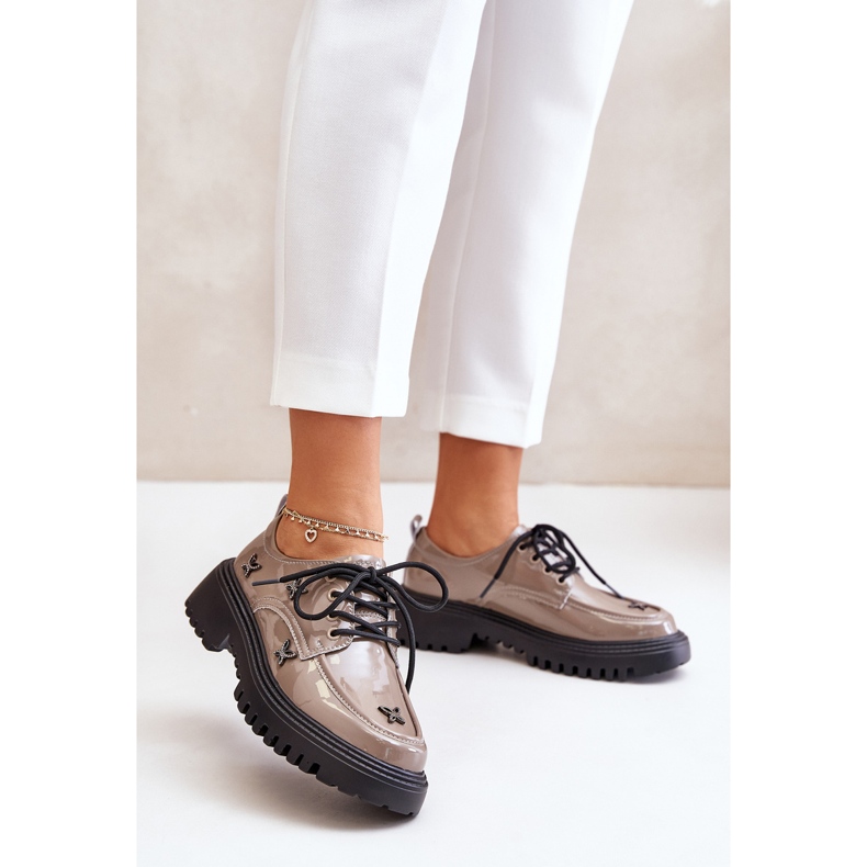 Dámské patentované boty se zdobením, přírodní kůže Artiker 55C1010 tmavě béžová béžový 2