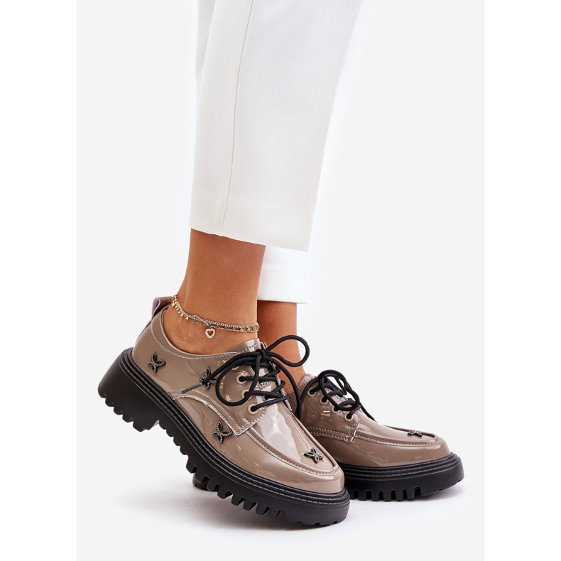 Dámské patentované boty se zdobením, přírodní kůže Artiker 55C1010 tmavě béžová béžový 1