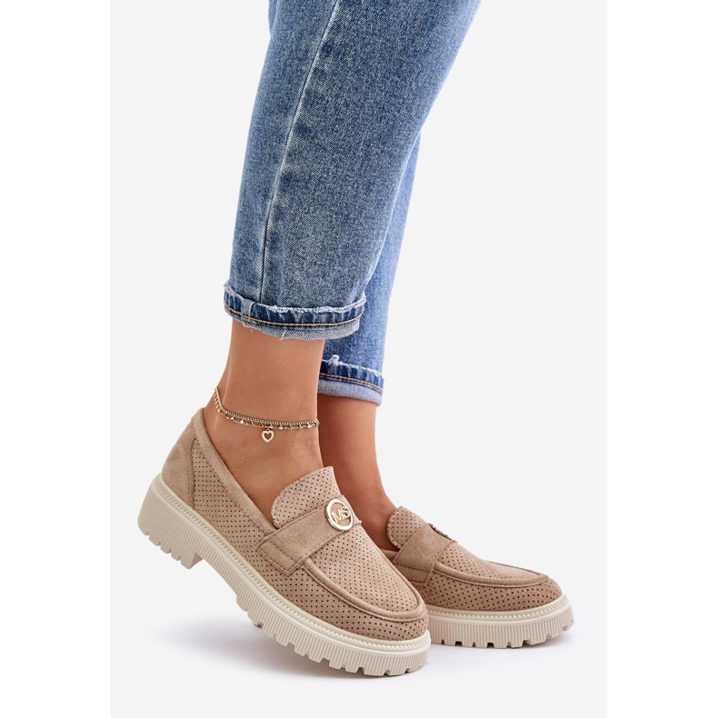 Dámské mokasíny Brogues se zlatými detaily Khaki Arilva béžový 1