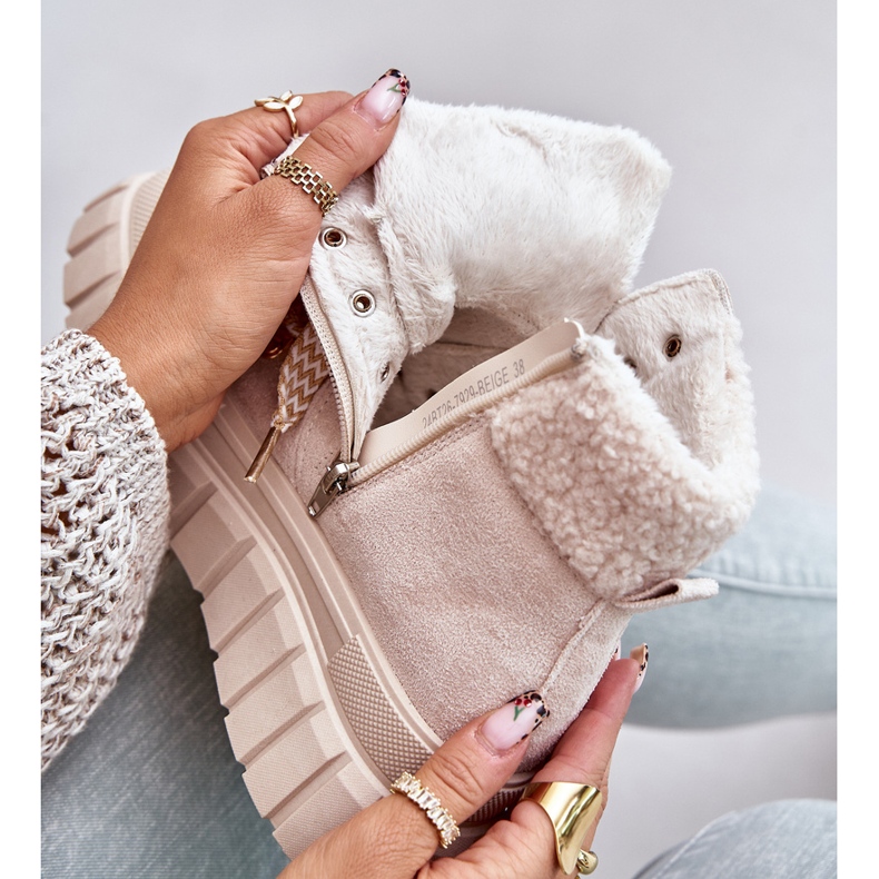 Dámské zateplené boty Trapper na platformě, béžová Alcyhen béžový 2 Dámské zateplené boty Trapper na platformě, béžová Alcyhen béžový 2