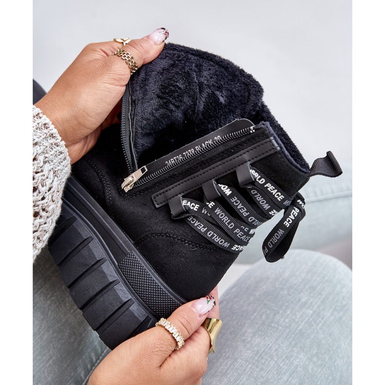 Dámské kozačky na platformě s ozdobným šněrováním černá Edidda černý 2