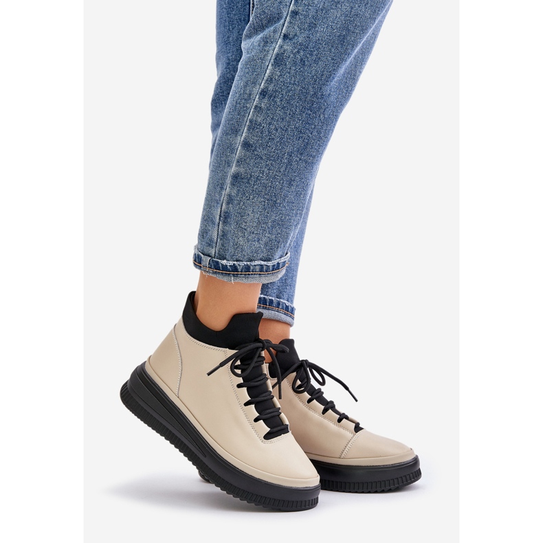 Lehká kožená sportovní obuv na platformě Artiker 55C0554 béžová béžový 1