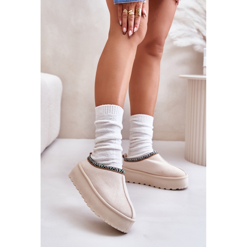 Dámské pantofle na platformě s výšivkou, světle béžová Neroma béžový 2