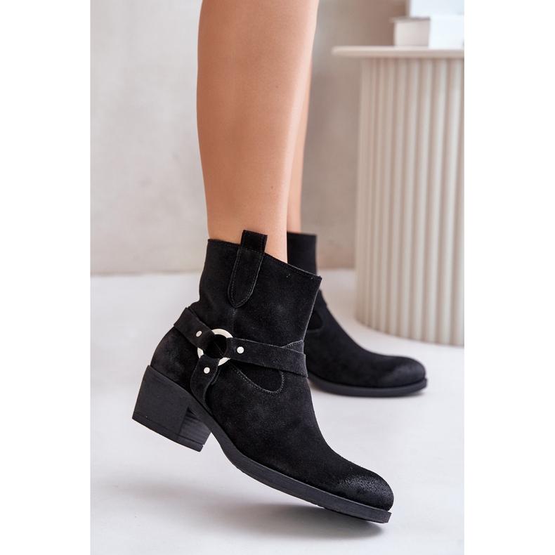 Zazoo 60477 Semišové zateplené kotníkové boty na vysokém podpatku, černé černá 2