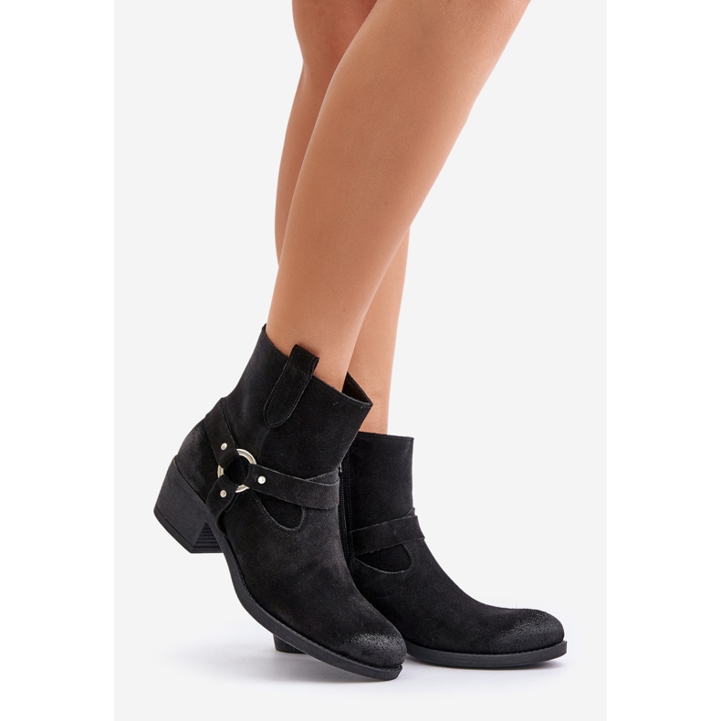 Zazoo 60477 Semišové zateplené kotníkové boty na vysokém podpatku, černé černá 1
