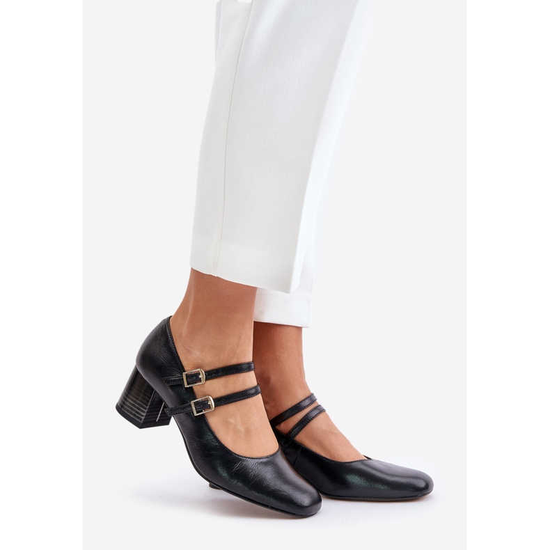 Kožené lodičky s ramínky na vysokém podpatku Laura Messi 2857 Black černá 1