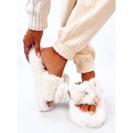 Kožešinové pantofle Burano Beige s mašlí a plyšovým medvídkem béžový 2