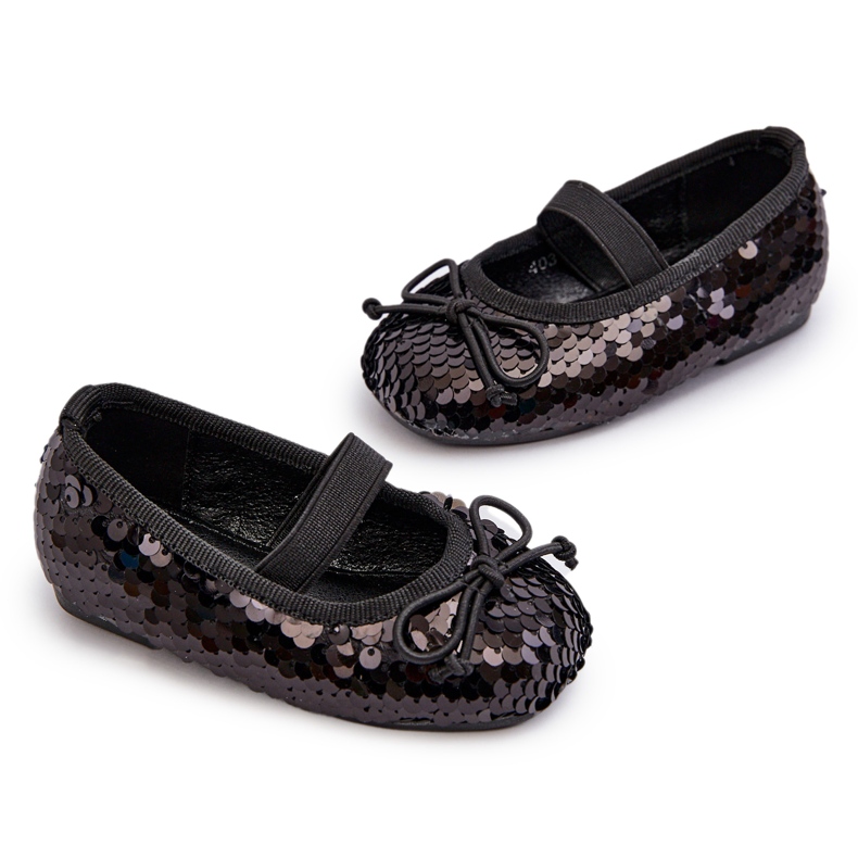 Dívčí baleríny zdobené flitry a černým lukem 4