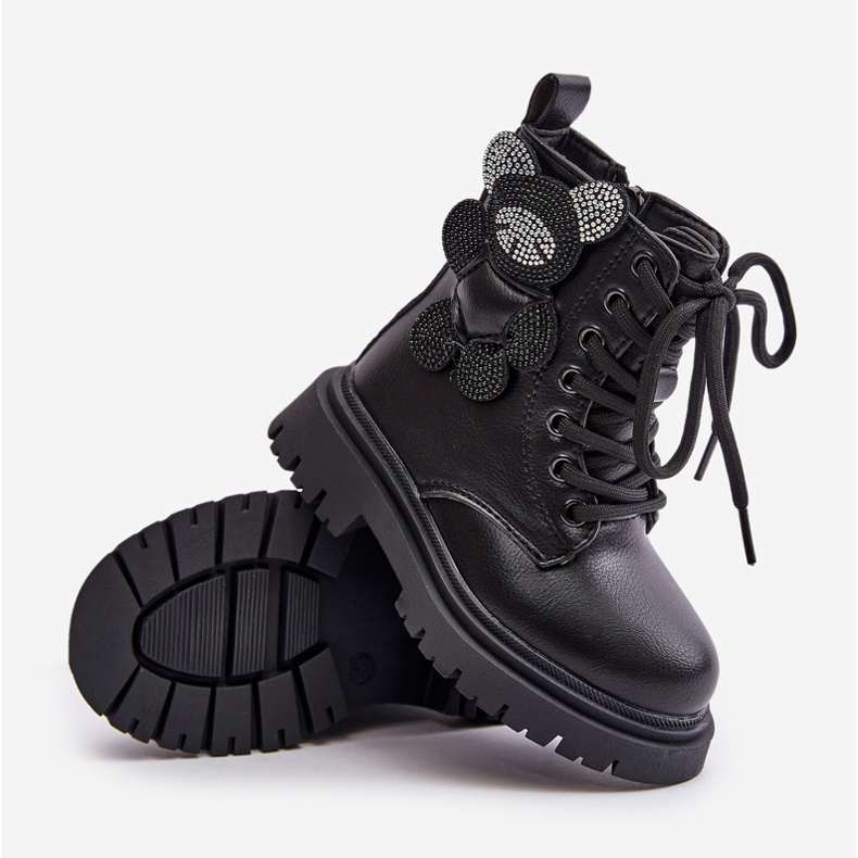 Zateplené dívčí kotníkové boty s medvídkem a zipem, Black Relobia černá 2