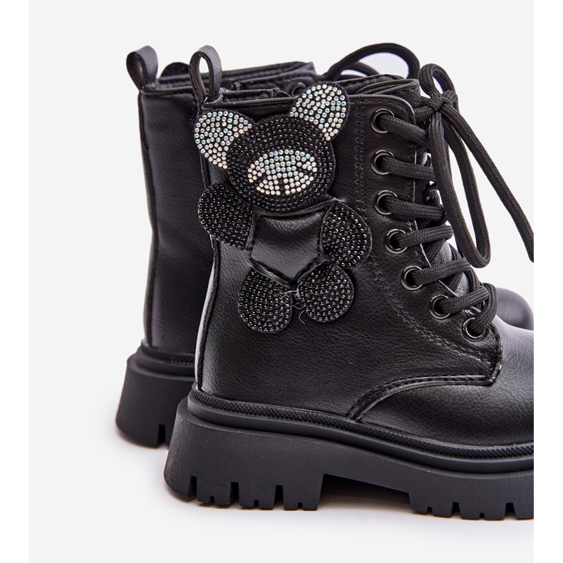 Zateplené dívčí kotníkové boty s medvídkem a zipem, Black Relobia černá 1