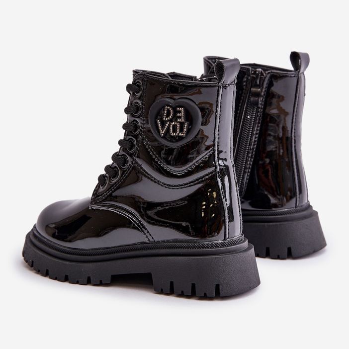 Dívčí lakované kozačky s kožešinovou podšívkou a zipem, černá Evaliraea 2