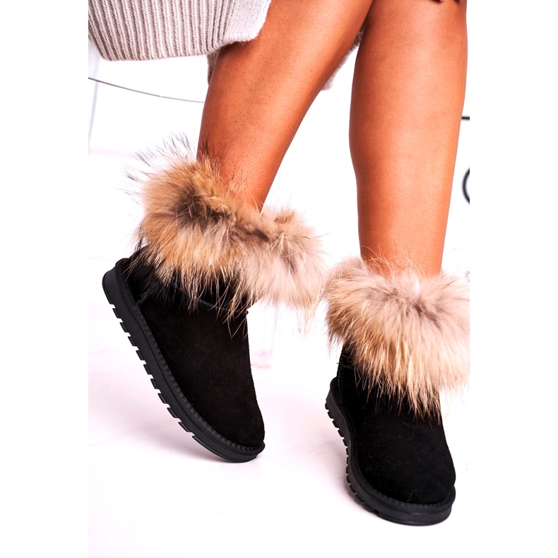Dámské kožené sněhule Mukluki s kožešinou Snow Fox Black černý 4