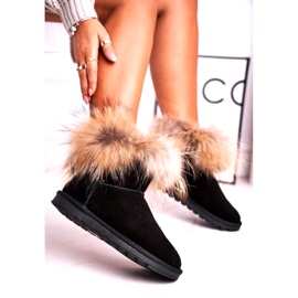 Dámské kožené sněhule Mukluki s kožešinou Snow Fox Black černý 1