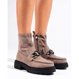 Dámské béžové kozačky na platformě hnědý 2