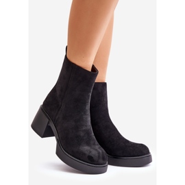 Ekologické semišové dámské boty na vysokém podpatku teplé černé Meriluna černá 1