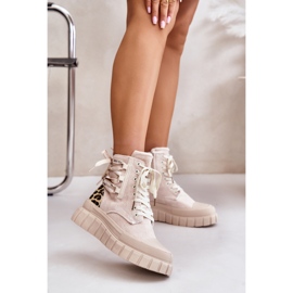 Dámské boty na platformě s ozdobným šněrováním, leopardí světle béžová Edidda béžový 2