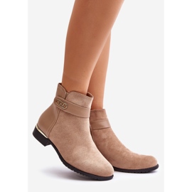 Béžové zateplené dámské kozačky na plochém podpatku se zlatými detaily Ravasira béžový 1 Béžové zateplené dámské kozačky na plochém podpatku se zlatými detaily Ravasira béžový 1