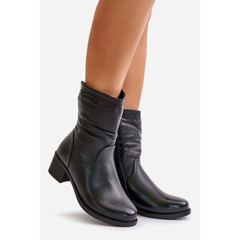 Kozačky na vysokém podpatku podšité kožíškem Vinceza 85155 Černá 1