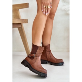 Kožené zateplené Chelsea boty s páskem Sergio Leone TR719-S Brown hnědý 2