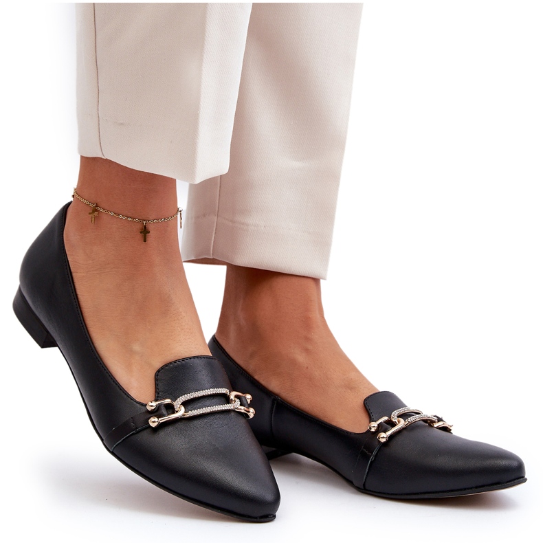 Zazoo 2885 Dámské kožené baleríny s dekorací černou černá 4