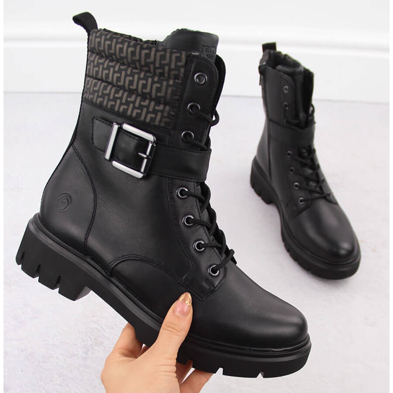 Kožené dělnické dámské zateplené boty, černé Remonte D1W71-03 černá 1