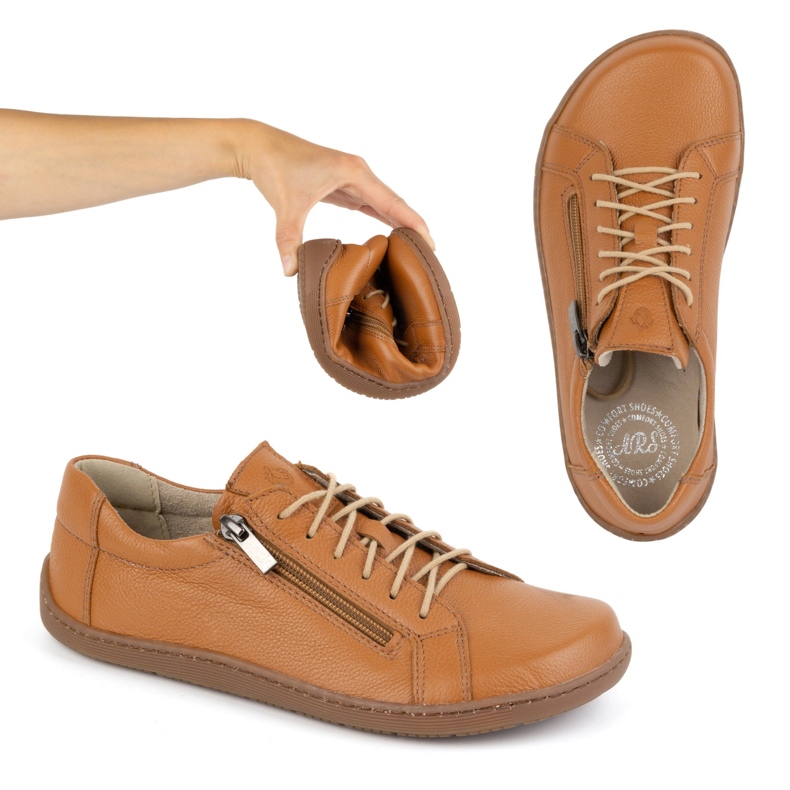 Olivier Dámské minimalistické barefoot kožené boty model 1243 červené pomerančový 1