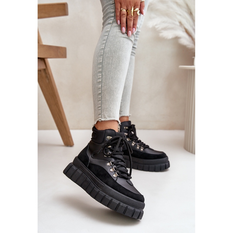 Dámské zateplené kotníkové boty Trapper na černé platformě Jelenia černá 2