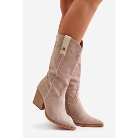 Zateplené kovbojské boty na vysokém podpatku Eco Suede Béžová Hanivin béžový 1 Zateplené kovbojské boty na vysokém podpatku Eco Suede Béžová Hanivin béžový 1