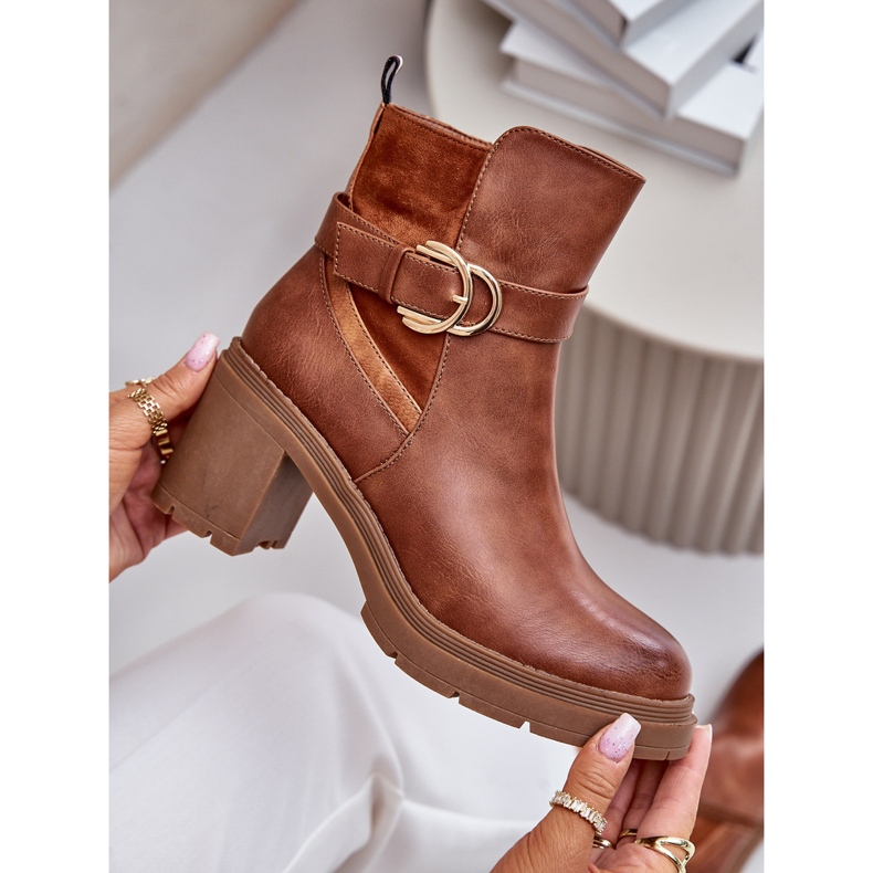 Dámské kozačky na vysokém podpatku se zatepleným Camel Inabelle zipem hnědý 2