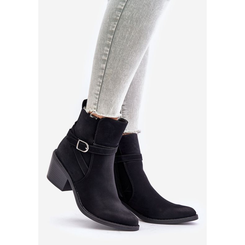 Černé kovbojské boty na vysokém podpatku Glamer se špičatou špičkou, zateplené, na zip černá 1