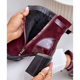 S.Barski Dámské zateplené kozačky na vysokém podpatku s ozdobnou přezkou D&amp;A MR880-085 Burgundy červené 2