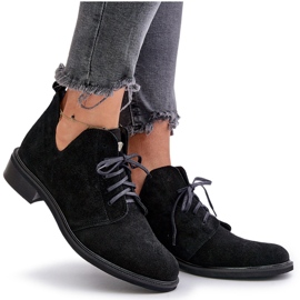 Zazoo 2959 Semišové šněrovací boty Oxfords s plochými podpatky černé černá 10