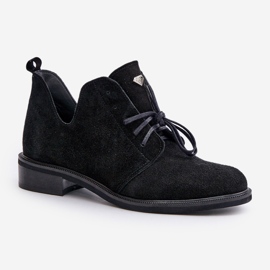 Zazoo 2959 Semišové šněrovací boty Oxfords s plochými podpatky černé černá 4