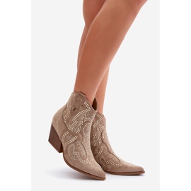 Zdobené kovbojské boty na vysokém podpatku Béžová Kaivina béžový 1