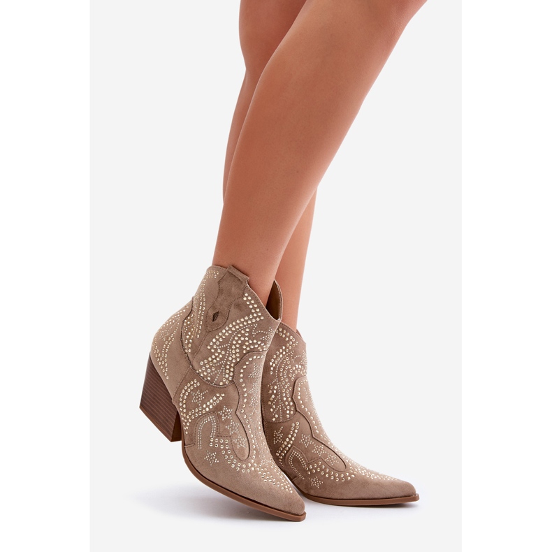 Zdobené kovbojské boty na vysokém podpatku Béžová Kaivina béžový 1
