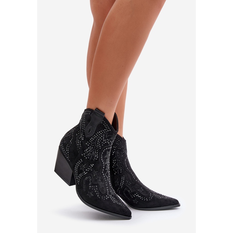 Zdobené černé kovbojské boty na vysokém podpatku Kaivina černá 1