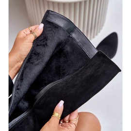 Ekologické semišové dámské kozačky nad kolena na vysokém podpatku, teplá Vinceza 16473 černá 2