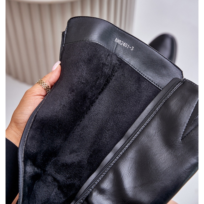 Jezzi Kozačky na vysokém podpatku z ekokůže nad kolena, černé Izanae černá 2