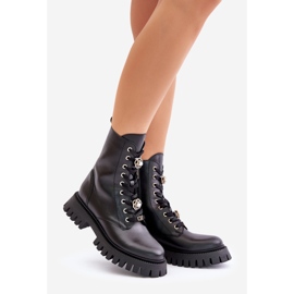 Kožené pracovní kotníkové boty se špendlíky na zip CheBello 4553 Black černý 1