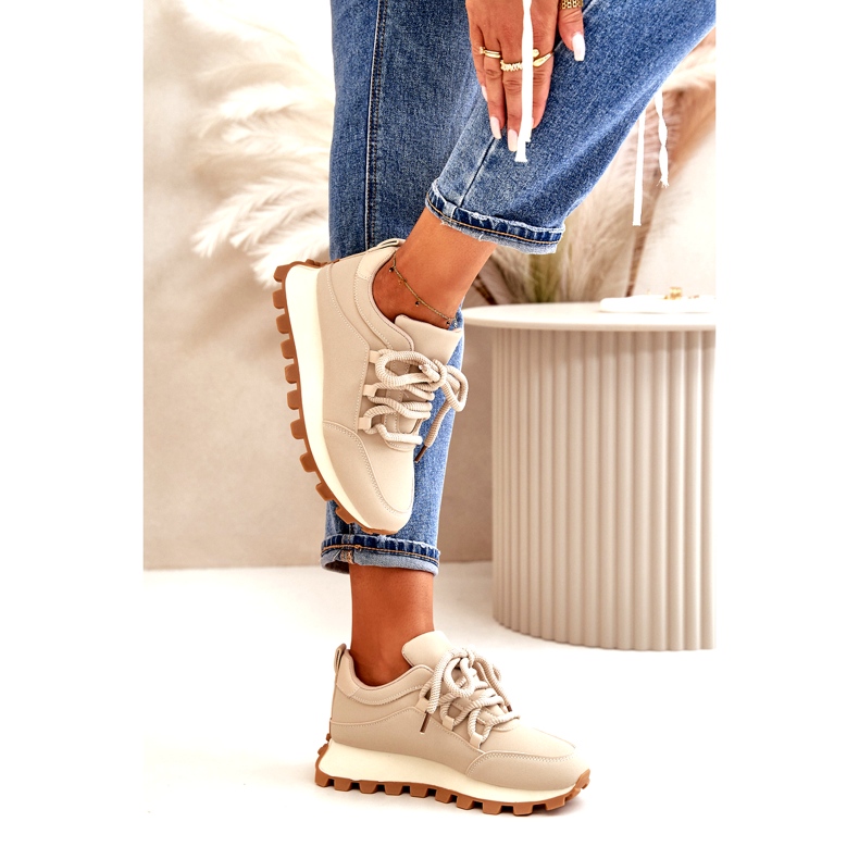 Sportovní obuv: Tenisky na platformě z ekokůže, béžová béžový 4