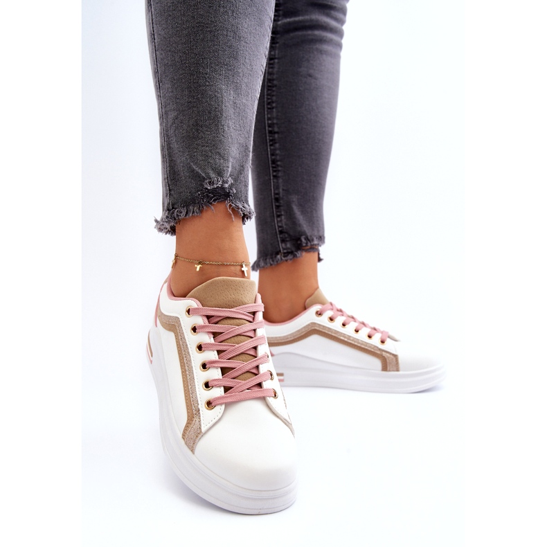 Dámské sportovní se vplíží s béžovým třpytem bílý 3