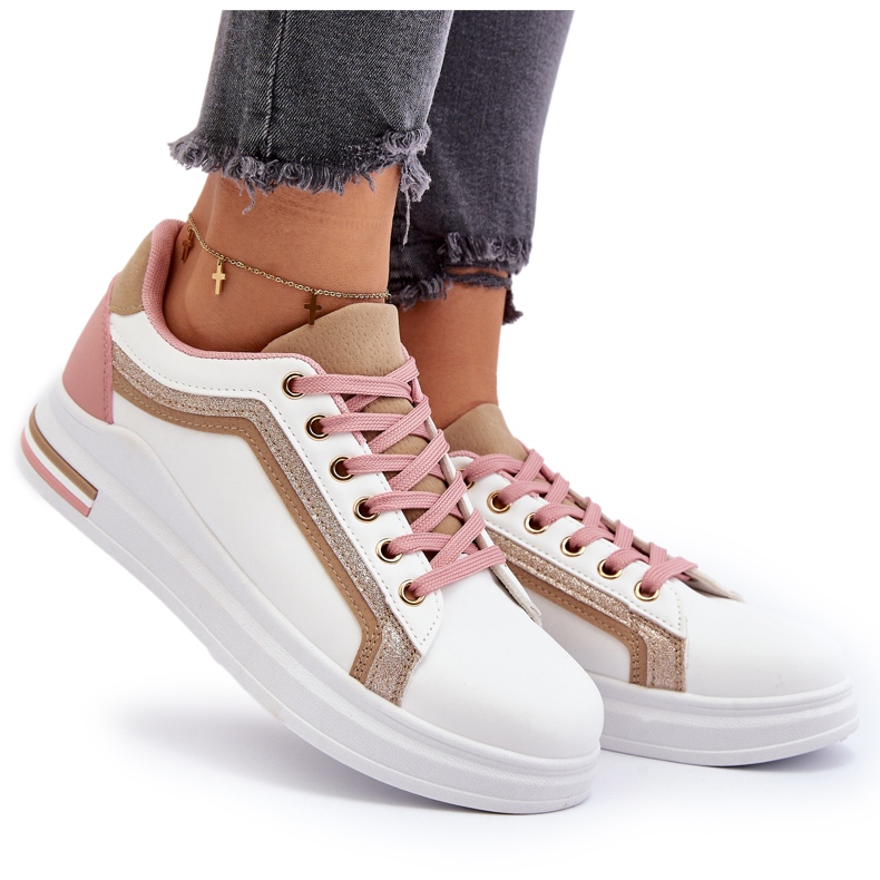 Dámské sportovní se vplíží s béžovým třpytem bílý 9