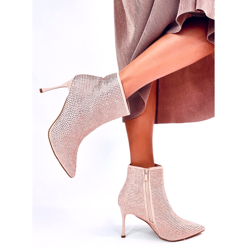 Kotníkové boty na vysokém podpatku s krystaly Demish Champagne růžový 6