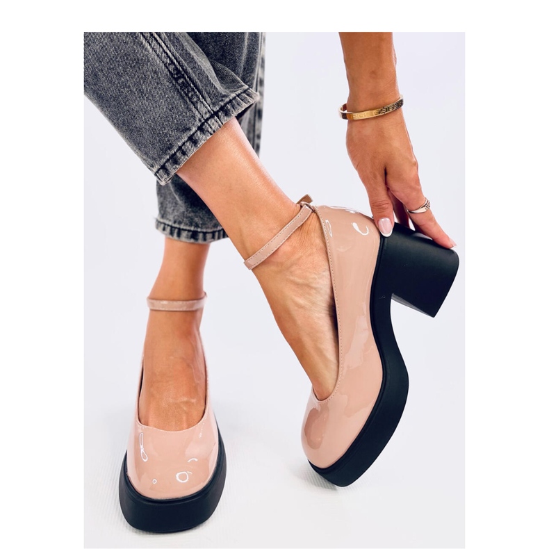 Khaki lodičky na širokém podpatku béžový 1