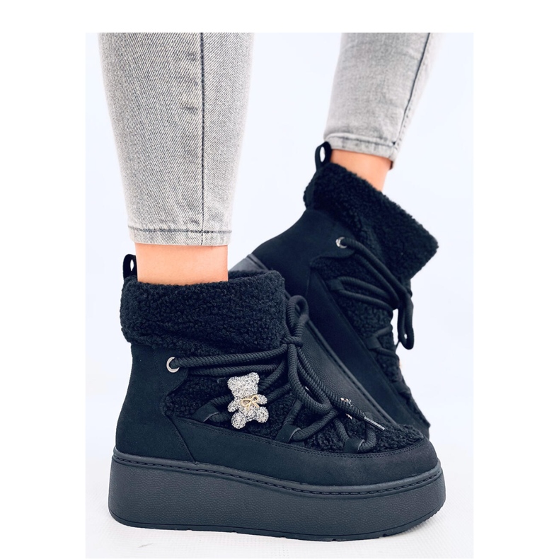 Černé boty do sněhu z ovčí kůže černá 1